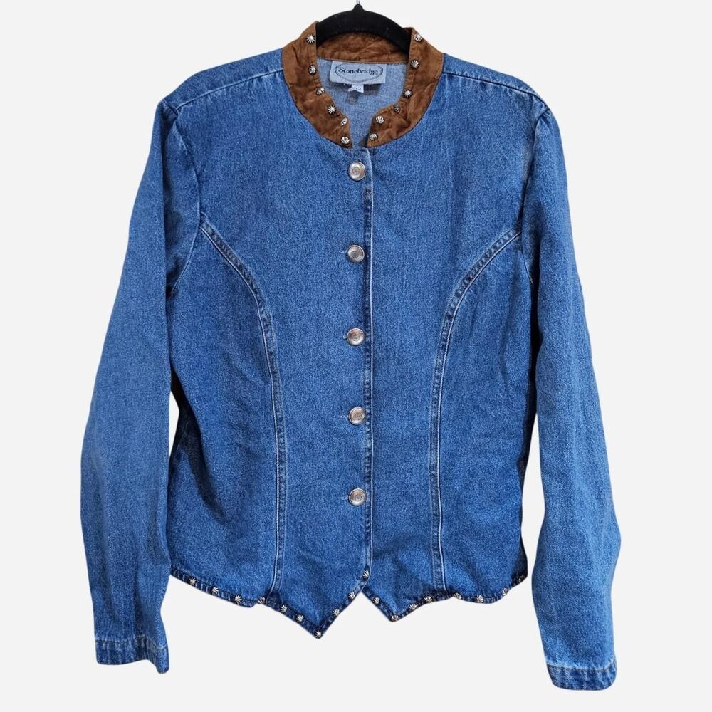 vintage western boho denim jacket brown collar
